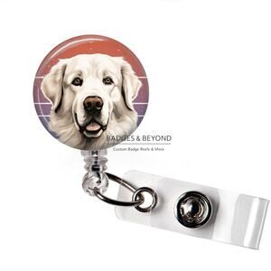 🐾 Great Pyrenees Badge Reel | Dog Lover Retractable ID Holder | Work Accessory